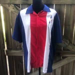 Be Retro Clothing All American Red White & Blue Short Sleeve Bowling Shirt XL